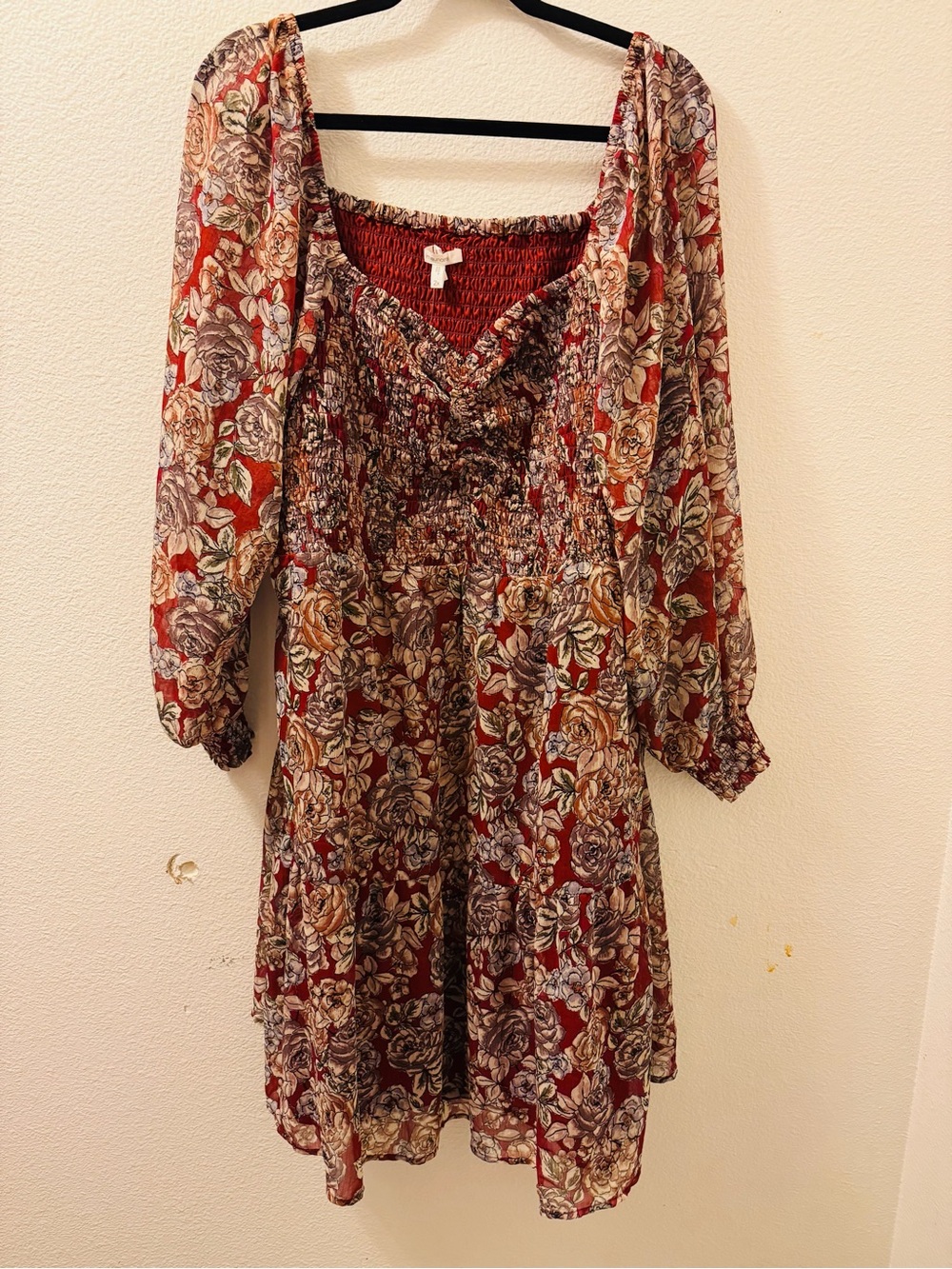 Maurices Floral Smocked Long Sleeve Dress